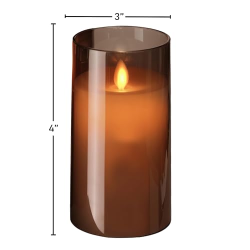 Image of LTETTES Flameless LED Candle with Grey Acrylic Fiberglass - 5x3 inch| Swiveling Faux Wick, AA Battery Powered with Remote & Timer | Smokeless Electric Candle for Home, Festival, Wedding Decor & Gifting