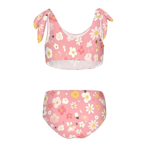 KLL A Pattern of Flowers in Pink Girls' 2 Piece Bikini Sets Scoop Neck Beach Swimwear Swimwear2