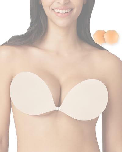 Image of Niidor Women's Silicone Adhesive Bra, Invisible Sticky Bra, Strapless Backless Reusable Bra for Wedding Dress