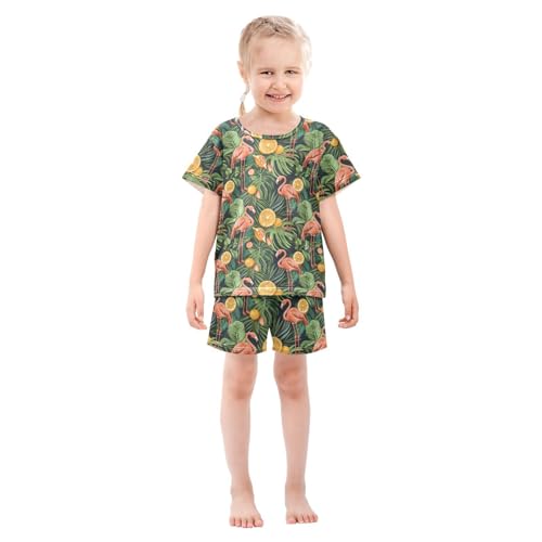 ALAZA Flamingo Palm Tree Orange Lemon Pajamas Short Sleeve 2 Piece Sleepwear Top and Bottom Pajama Set Unisex3