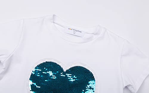 Image of Mud Kingdom T-Shirts for Toddler Girls Glitter Summer Cute Sequins Love Heart White 3T