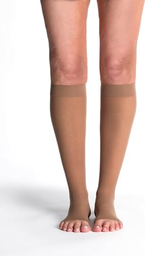 Image of SIGVARIS Women's Style Sheer 780 Open Toe Calf-High Socks 20-30mmHg - Cafe - Medium Long