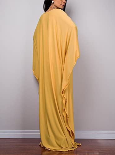 Image of RanRui Caftans for Women Solid Color Chiffon Plus Size Kaftan Dresses Beach Cover Up V Neck Batwing Sleeve Caftans Loungewear