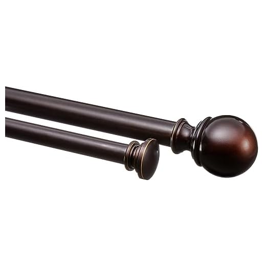 Amazon Basics 1-Inch Double Extendable Curtain Rods with Round Finials Set, 72 to 144 Inch, Dark Bronze (Espresso)