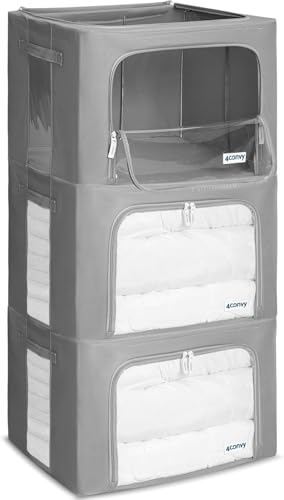 Image of 4CONVY Solid, Foldable Clothes Storage Box with Zipper - [2024 UPGRADED MATERIAL] Storage Bag for Duvets, Clothes, Bedding - Storage Box for Garments with Window