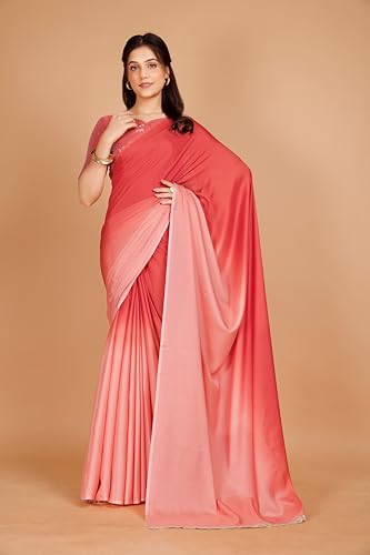 Image of Garden Vareli Lace Border Satin Saree with Unstitched Sequin Blouse Piece