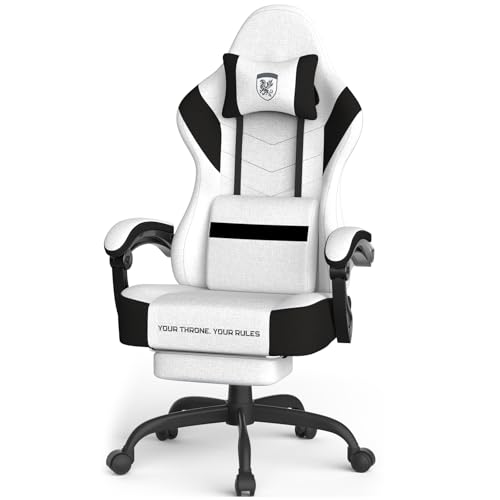 Ferghana Silla Gaming Ergonómica,Silla Gamer Tela Transpirable,Silla de Oficina con Soporte Lumbar Masaje,Asiento Elastico,Reposacabezas,Respaldo Reclinable 135°,Regulable en Altura,Blanco