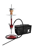 Kaya MADERA HOLZ SHISHA - 63 cm hoch - Holz Edelstahl V2A Wasserpfeife, 2 Anschlüsse + Zubehör (Esche rot)