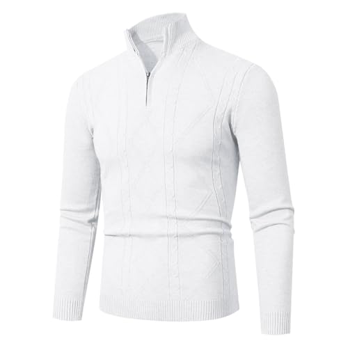 Mens Stand Collar Sweaters 3/4 Zip Solid Color Knitted Mock Neck Pullover Tops Casual Daily Sweaters for Spring