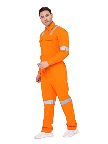 Associated Uniforms Men's 100% Cotton Industrial Work Wear Coverall Boiler Suit of 240 GSM with Reflective Tape