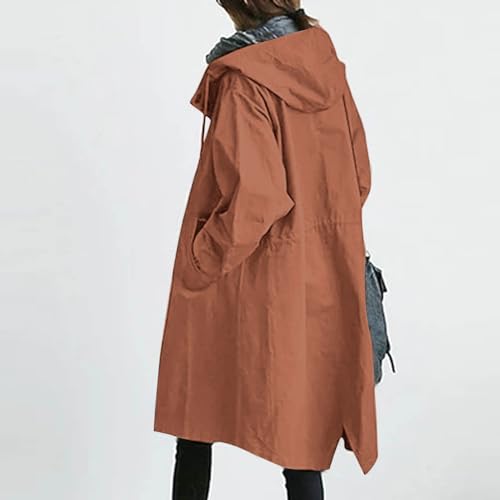 Chaqueta impermeable larga para mujer: impermeable con capucha y botones de viento 4