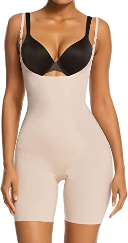 SHAPERX Femme Bodysuit Gaine Amincissante Ventre Plat Invisible Shapewear Abdominale Compression Body Sculptant Minceur, UK-SZ2490293-Beige-L