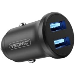 Cargador Usb Coche Fantastico YSONIC - Cargador de Coche USB - Ideal para Dispositivos con USB, Teléfonos Móviles, Smartphones, Adaptador de Carga, 2 Puertas USB, Toma de Mechero, Aluminio, LED Azul, 12-24V