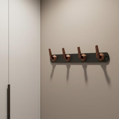 Image of Modern Design Cloth Hanger for Wall /4 Hook Dress Hanger for Door Mount /Bathroom Hooks for Hanging (Black & Cola Finish) Pack of 3-| 3 Years Warranty |