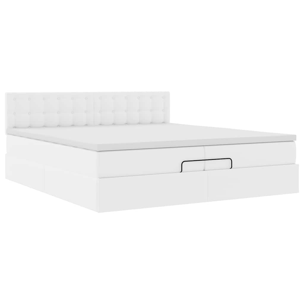 Pouf in similpelle per letto matrimoniale, bianco, 200 x 200 cm, con molle insacchettate, materasso idraulico, design moderno per camera da letto, camera degli ospiti, camera dei ragazzi
