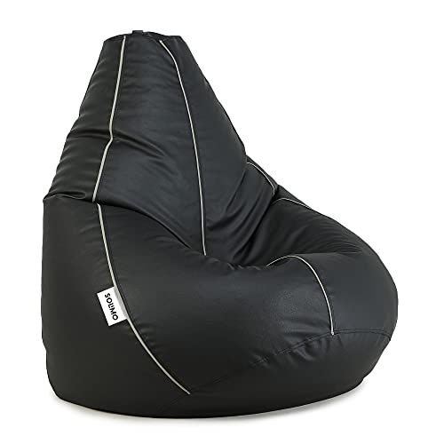 Image of Amazon Brand - Solimo Classic XXL Bean Bag Cover (Without Beans) - Black With Grey Piping