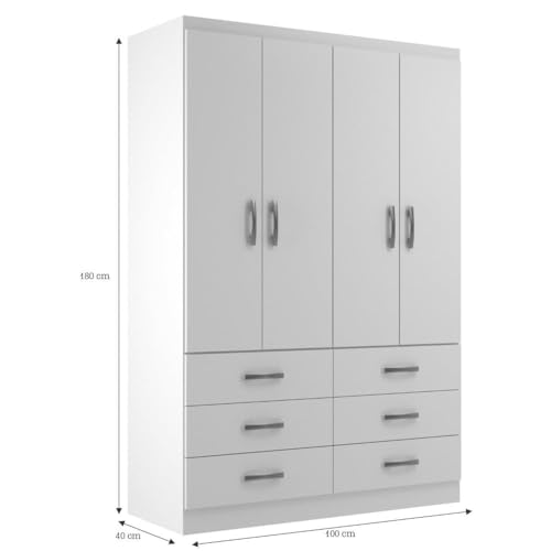 Guarda Roupa Casal 4 Portas 6 Gavetas Treviso Branco