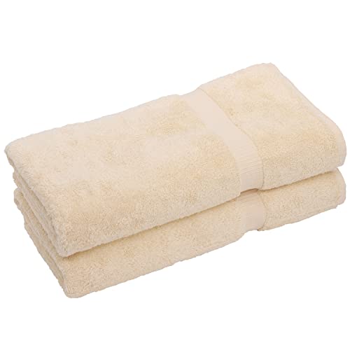 Image of Luxury Hotel & Spa Towel 100% Genuine Turkish Cotton Bath Sheets - Beige - Dobby Border - Set of 2