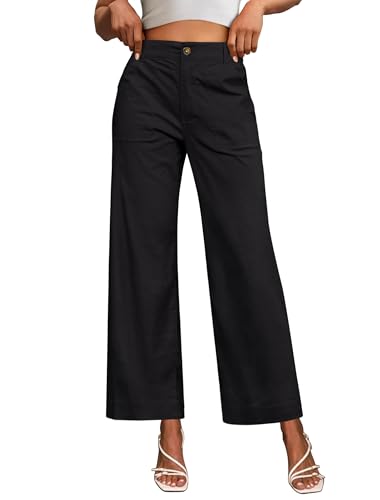Eddoyee Womens Wide Leg Ankle Pants, High Waisted Straight Leg Stretch Casual Elastic Waist Cropped Pants Black