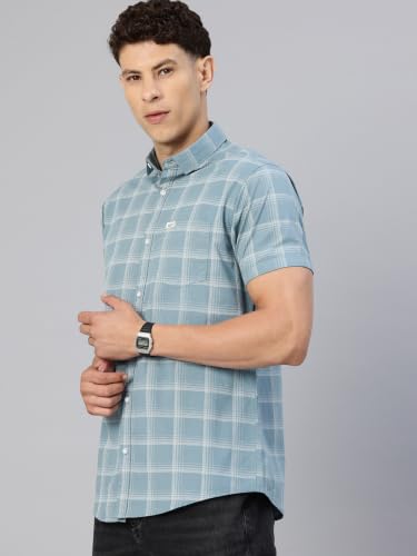 Image of Majestic Man Men's Slim Fit Premium Pure Cotton Plaid Check Half Sleeve Casual Shirt