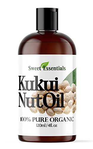 100% Organic Kukui Nut Oil | Imported From Hawaii | Various Sizes | 100% Pure | Cold-Pressed | Natural Moisturizer for Skin, Hair and Face | By Sweet Essentials (4 fl oz)