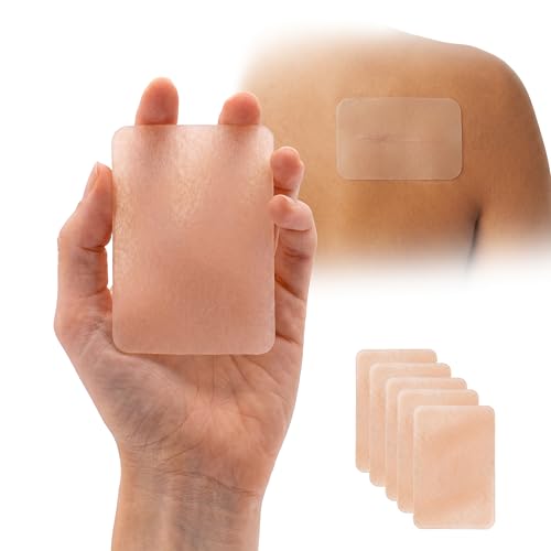 KMINA Tiritas Para Cicatrices (5 Unidades), Parches De Silicona Adhesiva 7,5 x 5 cm, Reutilizables, Transparentes y Flexibles, Para Queloides y Marcas Hipertróficas