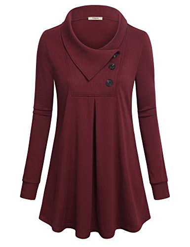 TimesonWomen's Long Sleeve Button Lapel Pullover Tunic Swing Sweatshirt