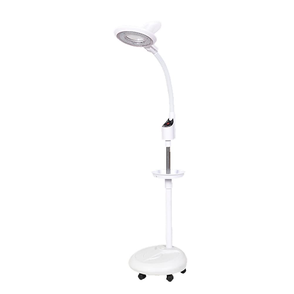 LED 8X Standing Lig Magnifying Glass Light, Beauty Facial Lamp With Rolling Floor Stand, 360° Rotatable, Free Telescopic Bracket, Tray Design, for Beauty Salon Tattoo Nail Skin