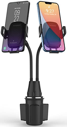 TIVORAZ Dual Phone Holder for Car Cup Holder â€“ Double Car Phone Mount, Car Cup Holder Phone Mount, Expandable Base Phone Holder Car Cup Holder â€“ Compatible with iPhone, Samsung, GPS (Cradle Holders)