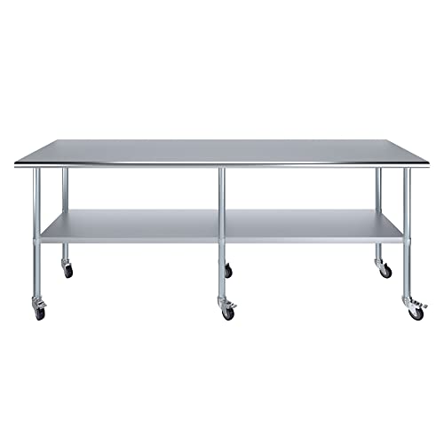 Image of AmGood 96 inch Long x 24 inch Deep Stainless Steel Table with Casters