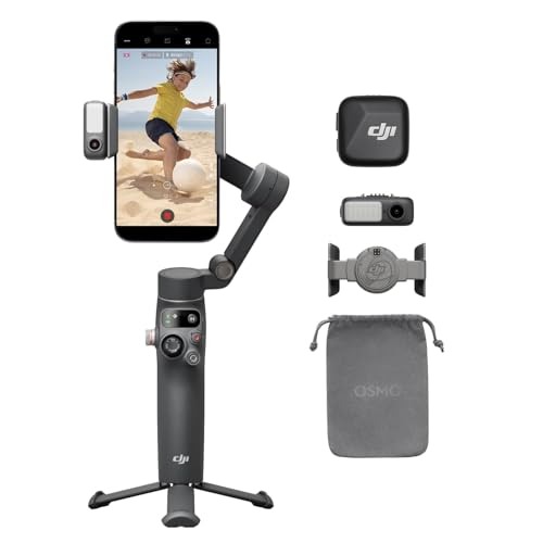 DJI Osmo Mobile 7P Bundle Gimbal Stabilizer for iPhone Android Native Tracking Lighting 3-Axis Phone Gimbal Built-in Extension Rod & Tripod Mic Mini Transmitter Wireless Microphone