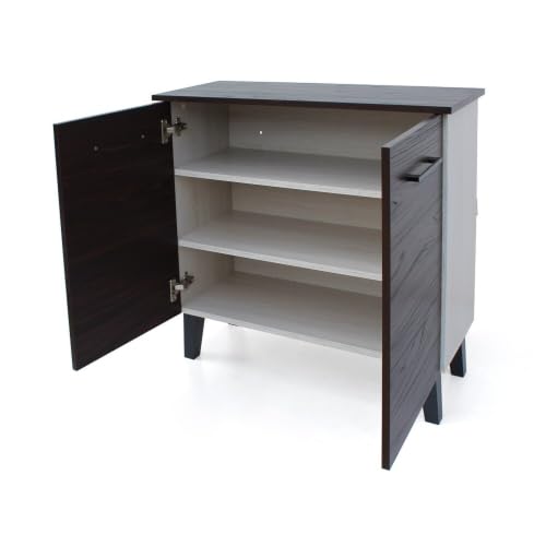 Image of Slate Engineered Wood Storage Cabinet | Modern 2 Door Sideboard with Adjustable Shelves | Multi-Purpose Storage Organizer for Living Room, Dining Room, Kitchen & Office | Dark Walnut Finish