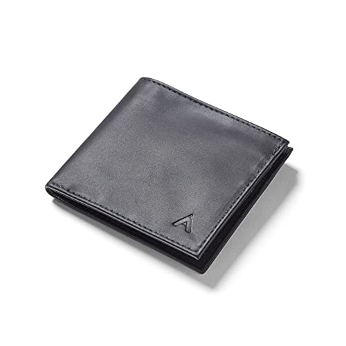 Image of Allett ID Wallet, Onyx Black | Leather, RFID Blocking | Slim Minimalist Bifold Wallet, Water Resistant, Durable, Thin, Front Pocket | Holds 4-12+ Cards, Cash