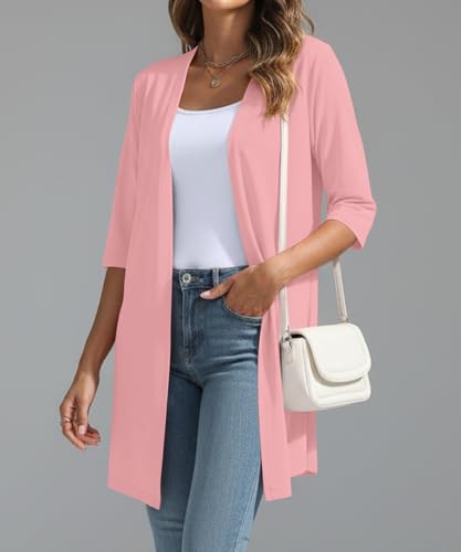 Image of YSYOKOW Lightweight Cardigans for Women 3 /4 Sleeve Long Open Front | Cardigan sweaters for women lightweight, summer cardigans for women lightweight, long cardigans for women trendy, dressy