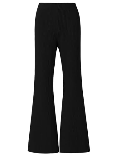 crazy bean Pantalones Mujer Verano Cintura Alta Acampanados Pantalones Acampanados de Pierna Ancha Cintura Elástica para Ocio Trabajo Oficina Negro M