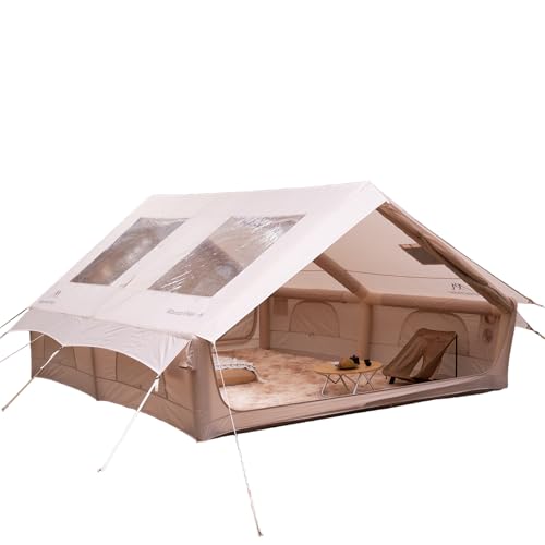 【公式】 Mountainhiker エアテント 小屋型 4-6人用 簡単設営 298×395×190cm TPU天窓×2 前後2ドア（二重構造：布＋メッシュ） 4面通気窓 ファミリーキャンプ用 防水仕様 UVカット 通気性 冬対応 煙突ポート付