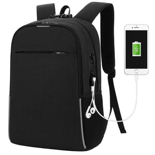 Mochila para Notebook com Trava de Segurança, Entrada para Fone de Ouvido e USB (Preto)