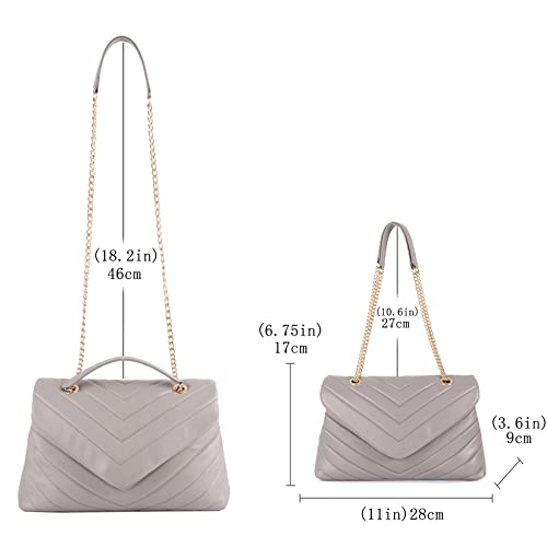 Image of Quilted Crossbody Bag for Women, Soft Vegan Chevron Purses, Trendy Shoulder Handbags with Flap