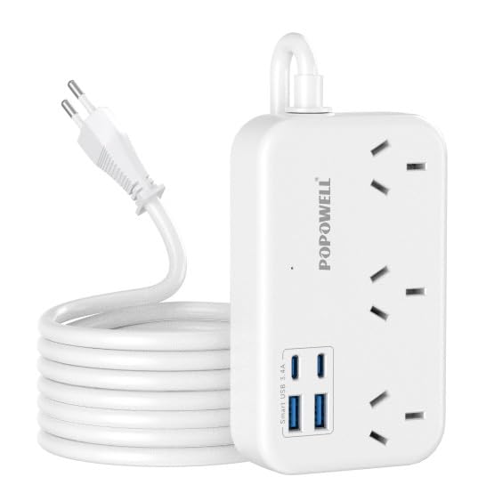 AU to EU Travel Adapter, Autralia to Italy Plug Adapter with 3 Outlets 4 USB Ports Total Output 17W, Type C Outlet Converter for AU to Most of Europe Iceland Spain Italy France Germany etc