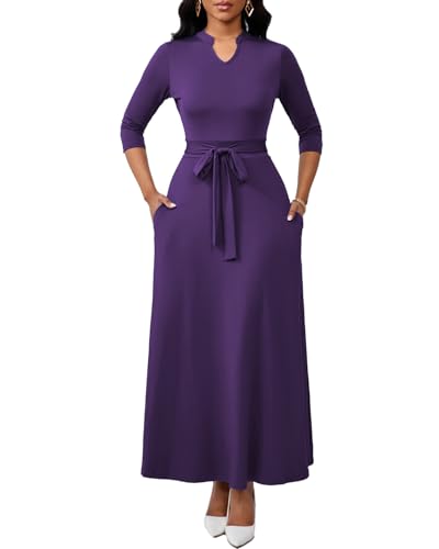 Image of BubFee Maxi Dresses for Women Semi Formal Long Dress 3 /4 Sleeve Casual A-line Church Dresses with Pockets
