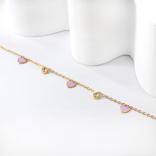 Image of Lavender Heart 18K Gold Plated Bracelet for Girls | Anti Tarnish Hypoallergenic Kids Charm Bracelet | Pack of 1
