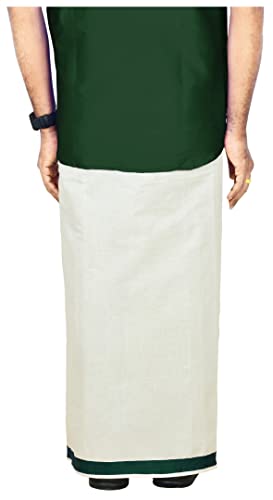 Image of Mens Thick Border 100% Cotton Cream Dhoti 4.0 Meters Double Mundu /Vesti