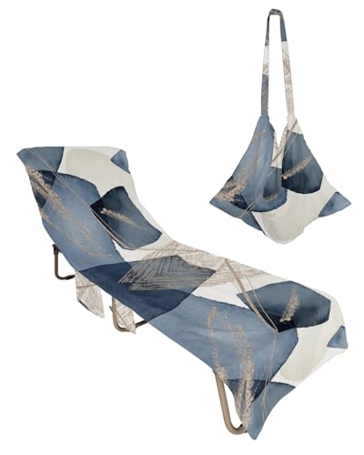 Navy Blue Geometric Beach Lounge Chair Towel Cover, Soft Chaise Lounge Towel with Side Pockets Patio Pool Chairs Cover for Beach/Pool Sunbathing 29x85 Boho Middle Century Abstract Art