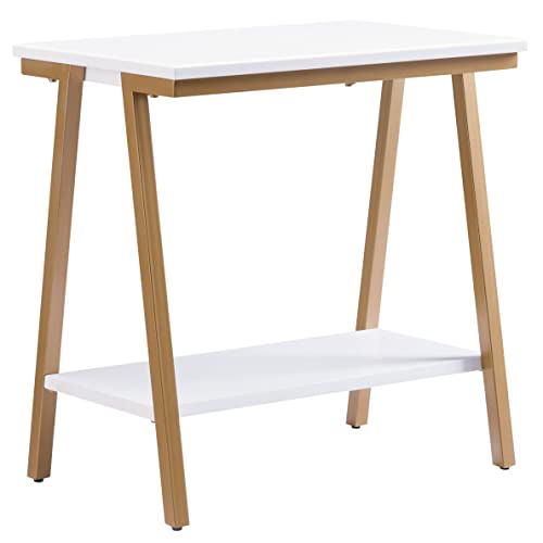 Image of Leick Home Empiria End Table, 15 inch, White, Gold