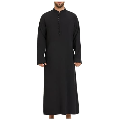 Thobe Homme Robe Musulmane Coupe Ample Col Rond en Tissu Traditionnel Arabe