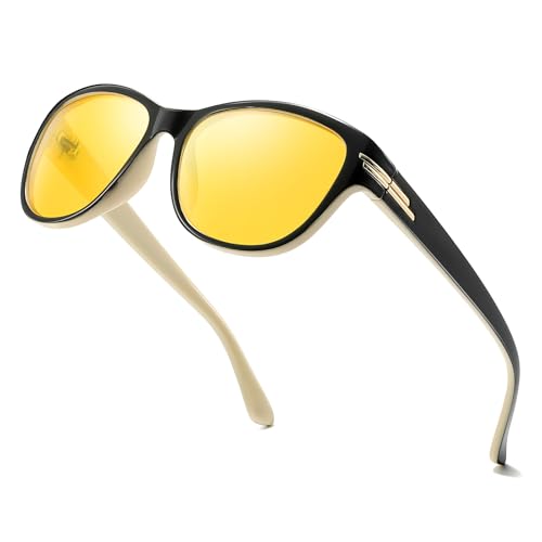 TJUTR Women’s Night Vision Glasses for Driving, Polarized Yellow Lens Glasses for Night time Anti Glare TN2517