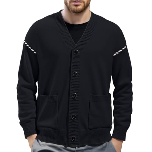 Cárdigan de punto grueso para hombre chaqueta de abrigo casual monocolor para otoño