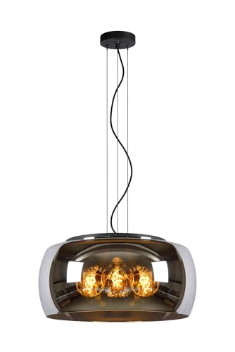 Suspension 3xE27 LUCIDE OLIVIA plafonnier cloche verre fumé séjour chic