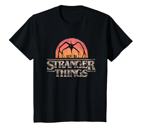 Stranger Things Sunset Logo Camiseta, Niños, Negro, 12 años