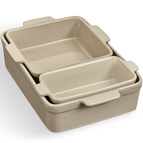 Best Choice Products 3PC Casserole Cookware Set, Casserole Dishes for Oven, 9x13 Baking Dish, Serving Tray, Bread Loaf Pan, 8x8 Square Baking Pan, Ceramic, Non-Stick Bakeware - Mushroom Beige Best Choice Products 3PC Casserole Cookware Set, Casserole Dishes for Oven, 9x13 Baking Dish, Serving Tray, Bread Loaf Pan, 8x8 Square Baking Pan, Ceramic, Non-Stick Bakeware - Mushroom Beige